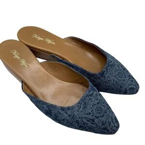 Kevyn Wynn Blue Beaded Slip On Mule Flats Womens 11 Embroidered Boho Summer Flat